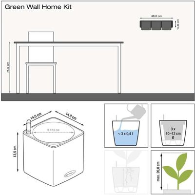 LECHUZA plantekrukker 3 stk. Green Wall Home Kit blank antracitgrå