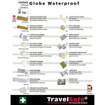 Travelsafe førstehjælpssæt i 43 dele Globe Waterproof rød