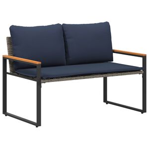vidaXL b&aelig;nk med pude Gr&aring; og Marinebl&aring; 115 x 65 x 72 cm Rattan