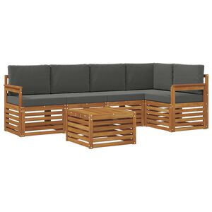 vidaXL Sektionalsofa s&aelig;t 6 pcs Naturlig og Antracit Massivt Akacietr&aelig;