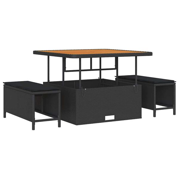 vidaXL Havesofa S&aelig;t 11 pcs Sort Polyrattan, st&aring;l og massivt akacietr&aelig;