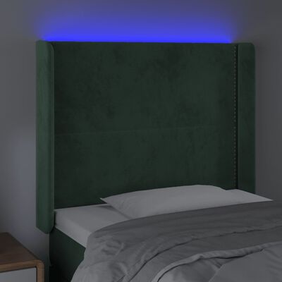 vidaXL sengegavl med LED-lys 103x16x118/128 cm fløjl mørkegrøn
