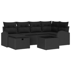 vidaXL Havesofa S&aelig;t med pude 7 pcs Sort 234 x 124 x 85 cm Poly rattan