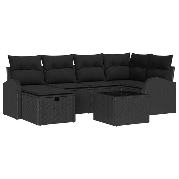 vidaXL Havesofa S&aelig;t med pude 7 pcs Sort 234 x 124 x 85 cm Poly rattan