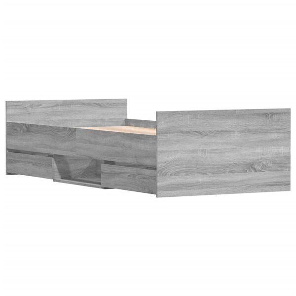 vidaXL sengeramme med sengegavl og fodg&aelig;rde 100x200 cm gr&aring; sonoma-eg