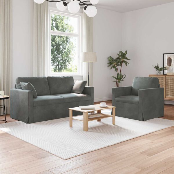 vidaXL Sofa S&aelig;t 2 pcs M&oslash;rkegr&aring; 158 x 78 x 80 cm Fl&oslash;jl