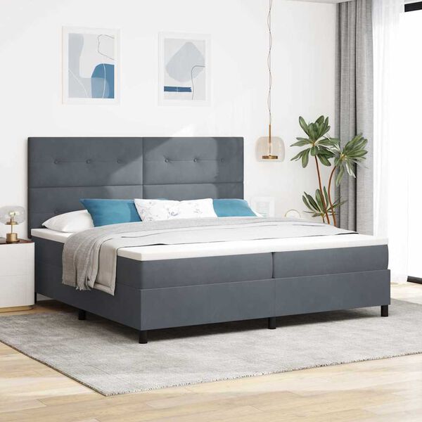 vidaXL LED Box Spring Bed med madras M&oslash;rkegr&aring; 200 x 200 cm Stof