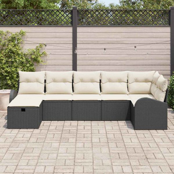vidaXL Sofa Sæt med pude med opbevaring 7 pcs Sort og Cream polyrattan