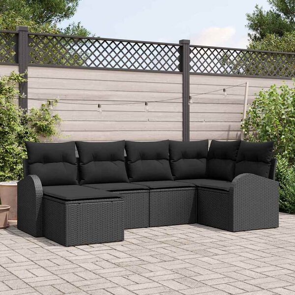 vidaXL Sofa Sæt med pude med opbevaring 6 pcs Sort polyrattan