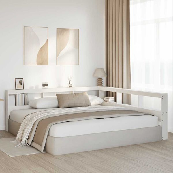 vidaXL bogreol hovedg&aelig;rde L-formet 180 cm massivt fyrretr&aelig; hvid