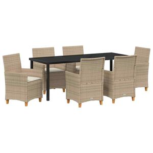 vidaXL Have Spisebordss&aelig;t 7 stk. Beige polyrattan