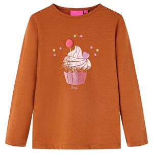 vidaXL Lang&aelig;rmet T-shirt til b&oslash;rn str. 104 cognacfarvet