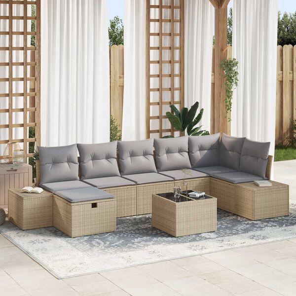 vidaXL Havesofa Sæt med pude 8 pcs Beige polyrattan