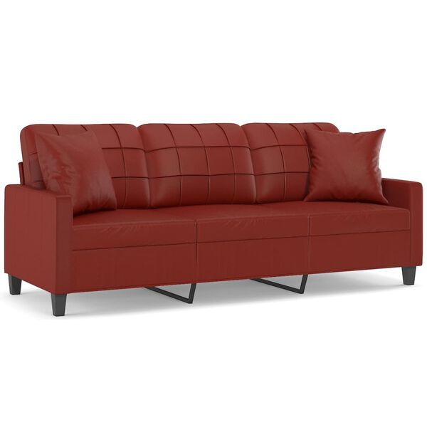 vidaXL 3-personers sofa med puder og hynder 180 cm kunstl&aelig;der vinr&oslash;d