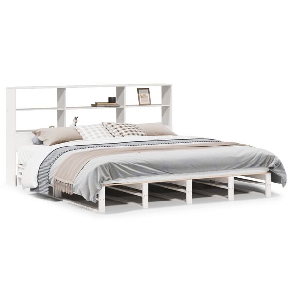 vidaXL seng med reol uden madras 180x200 cm massivt tr&aelig; hvid