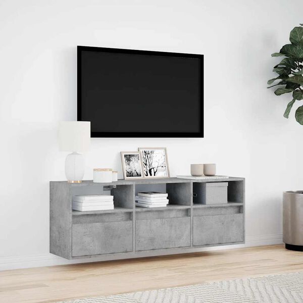vidaXL væghængt tv-bord med LED-lys 130x31x45 cm betongrå