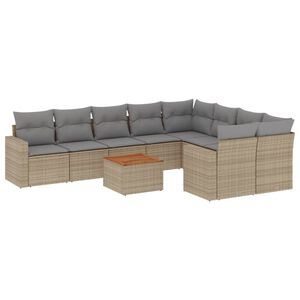 vidaXL sofas&aelig;t til haven 10 dele med hynder polyrattan beige