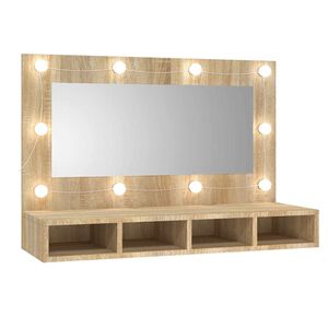 vidaXL spejlskab med LED-lys 90x31,5x62 cm sonoma-eg