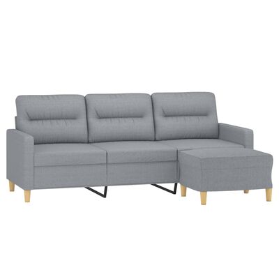 vidaXL 3-personers sofa med fodskammel 180 cm stof Lysegrå