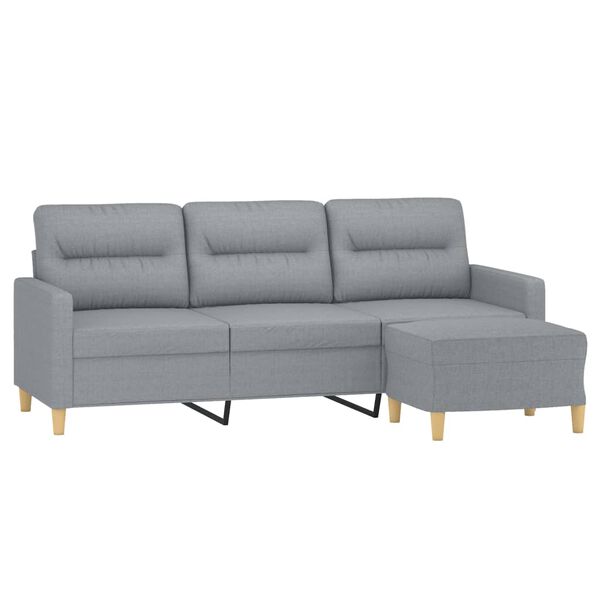 vidaXL 3-personers sofa med fodskammel 180 cm stof Lysegr&aring;