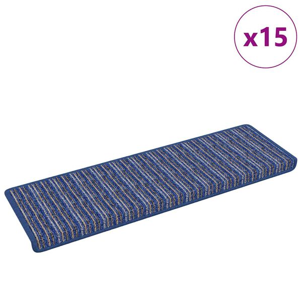 vidaXL Selvkl&aelig;bende Trappem&aring;tter Stribet 15 pcs Bl&aring; 65 x 21 x 4 cm
