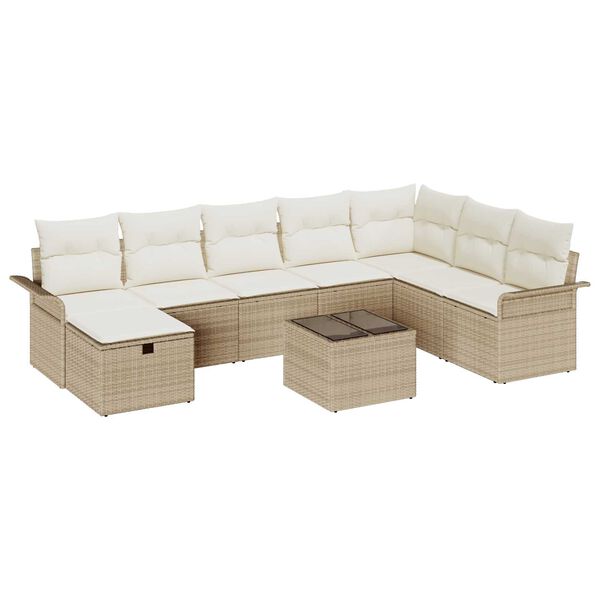 vidaXL Havesofa S&aelig;t med pude med opbevaring 9 pcs Beige Poly rattan