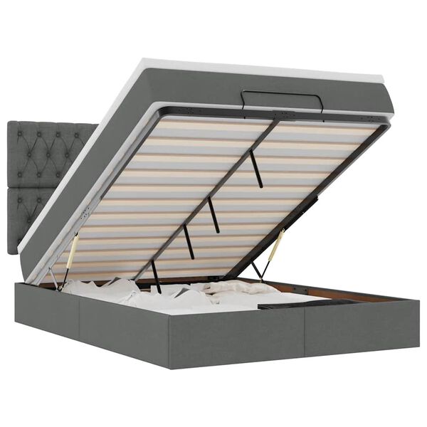 vidaXL osmannisk sengeramme med madras 140x200 cm stof m&oslash;rkegr&aring;