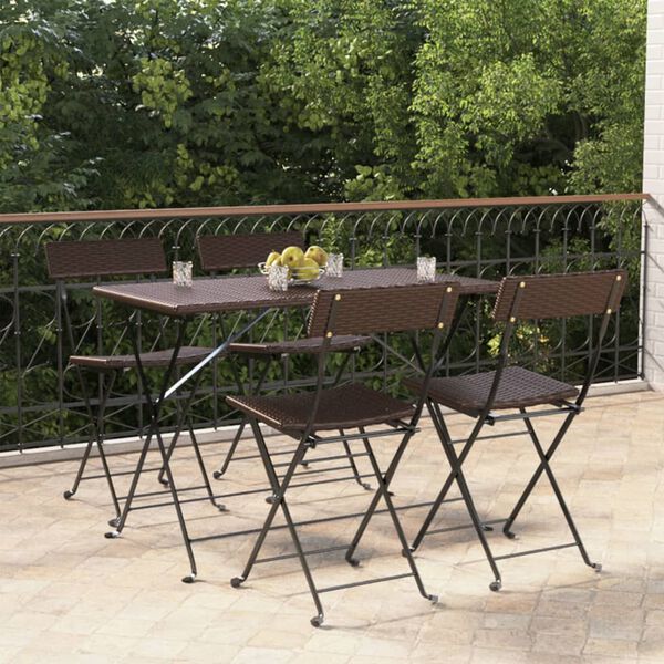 vidaXL foldbare bistrostole 4 stk. polyrattan og st&aring;l brun