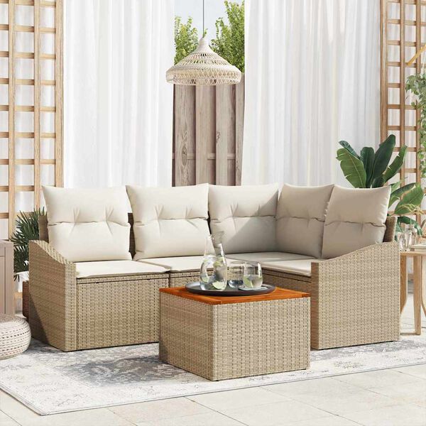vidaXL Havesofa Sæt med pude 5 pcs Beige polyrattan