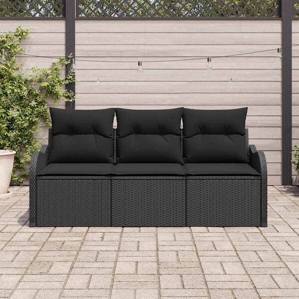 vidaXL Havesofa Sæt med pude 3 pcs Sort polyrattan