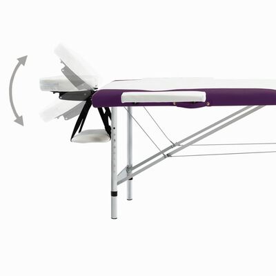 vidaXL foldbart massagebord 2 zoner aluminium hvid og lilla