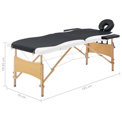 vidaXL sammenfoldeligt massagebord med træstel 2 zoner sort og hvid