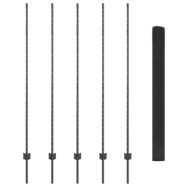 vidaXL Hegn med post Gr&aring; 1,5 x 10 m St&aring;l og PVC