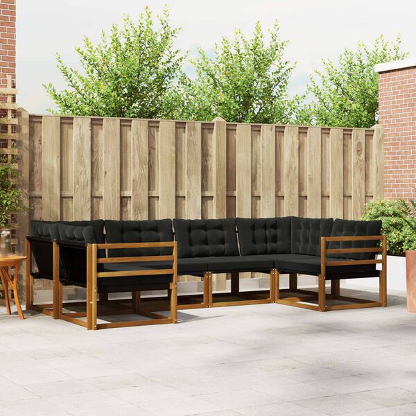 vidaXL Udend&oslash;rs sofagruppe med pude 6 pcs Naturlig og sort