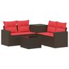 vidaXL Sofa S&aelig;t 6 stk. Brun og R&oslash;d Poly Rattan og St&aring;l