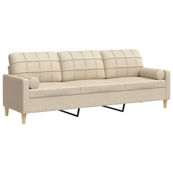 vidaXL 3-personers sofa med pyntepuder 210 cm stof cremefarvet
