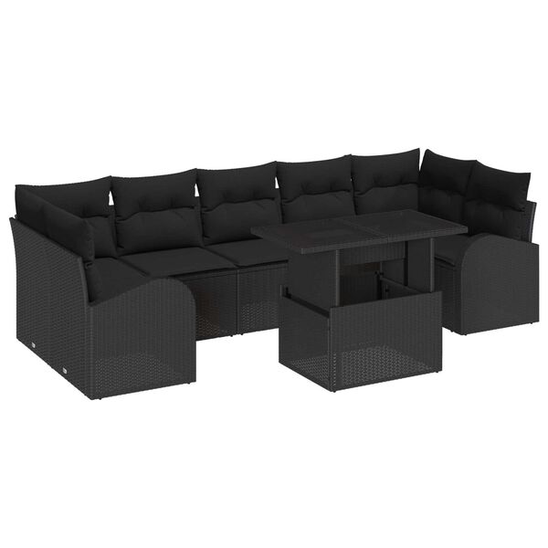 vidaXL Havesofa S&aelig;t med pude med opbevaring 8 pcs Sort Poly Rattan