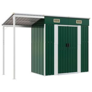 vidaXL haveskur med udvidet tag 277x107x181 cm st&aring;l gr&oslash;n