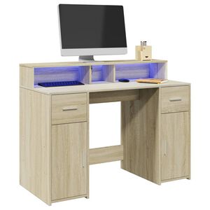 vidaXL skrivebord med LED-lys 120x55x91 cm konstrueret tr&aelig; sonoma-eg