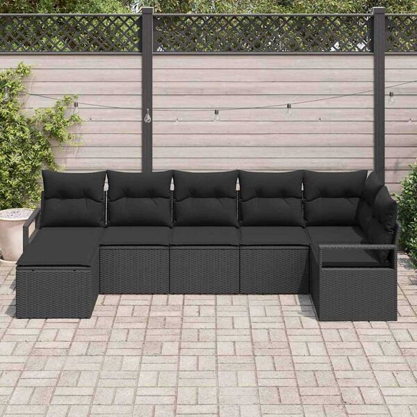 vidaXL Sofa S&aelig;t med pude med opbevaring 7 pcs Sort polyrattan