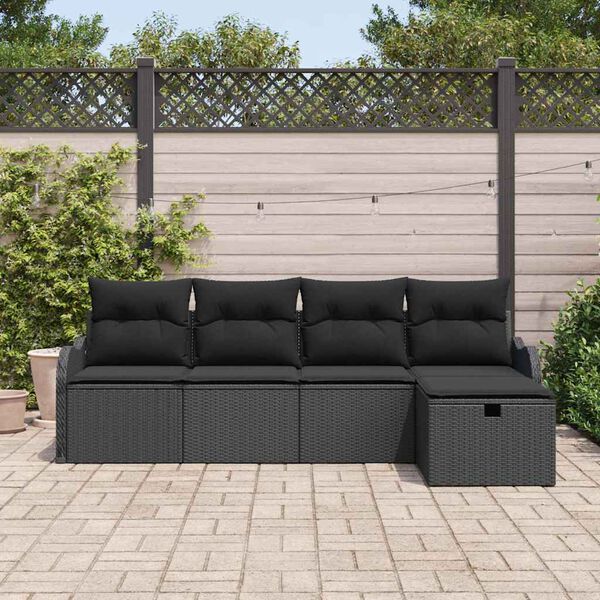 vidaXL Havesofa S&aelig;t med pude med opbevaring 5 pcs Sort Poly rattan