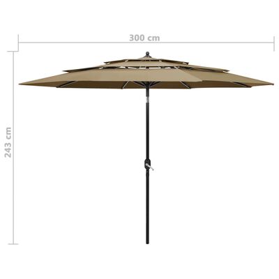 vidaXL parasol med aluminiumsstang i 3 niveauer 3 m gråbrun