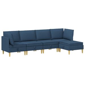 vidaXL Modulsofa s&aelig;t med opbevaring 5 pcs Bl&aring; Stof