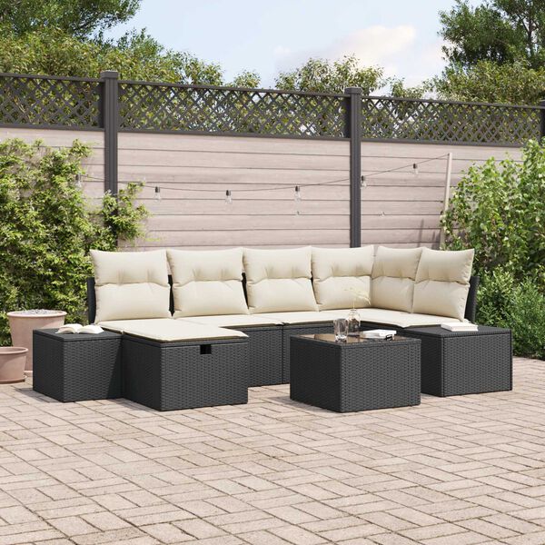 vidaXL Havesofa Sæt med pude 7 pcs Sort 55 x 62 x 69 cm Poly rattan