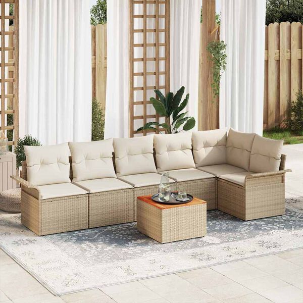vidaXL Havesofa Sæt 7 pcs Beige Poly rattan