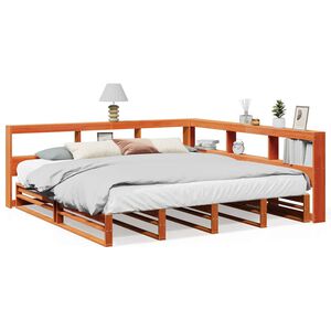 vidaXL seng med reol uden madras 200x200cm massivt fyrretr&aelig; gyldenbrun