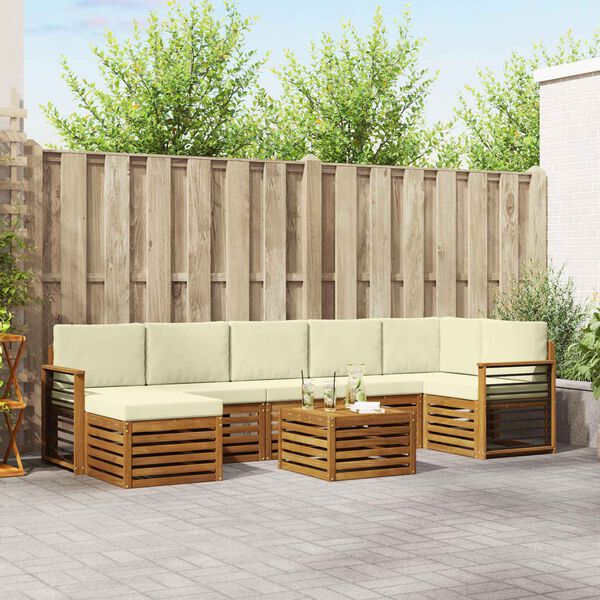 vidaXL Sofas&aelig;t med pude 8 pcs Naturlig og Fl&oslash;de Massivt Akacietr&aelig;