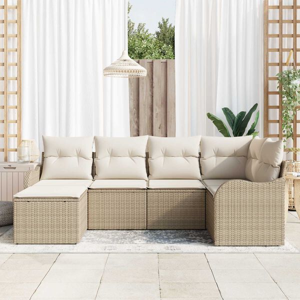 vidaXL Havesofa Sæt med pude 6 pcs Beige og hvid Poly rattan