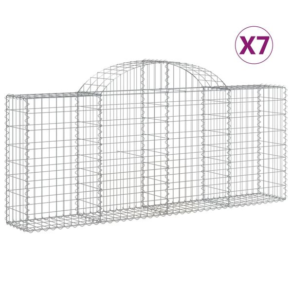 vidaXL buede gabionkurve 7 stk. 200x30x80/100 cm galvaniseret jern
