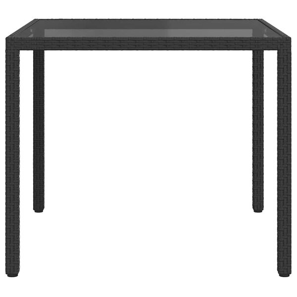vidaXL havebord 90x90x75 cm h&aelig;rdet glas og polyrattan sort
